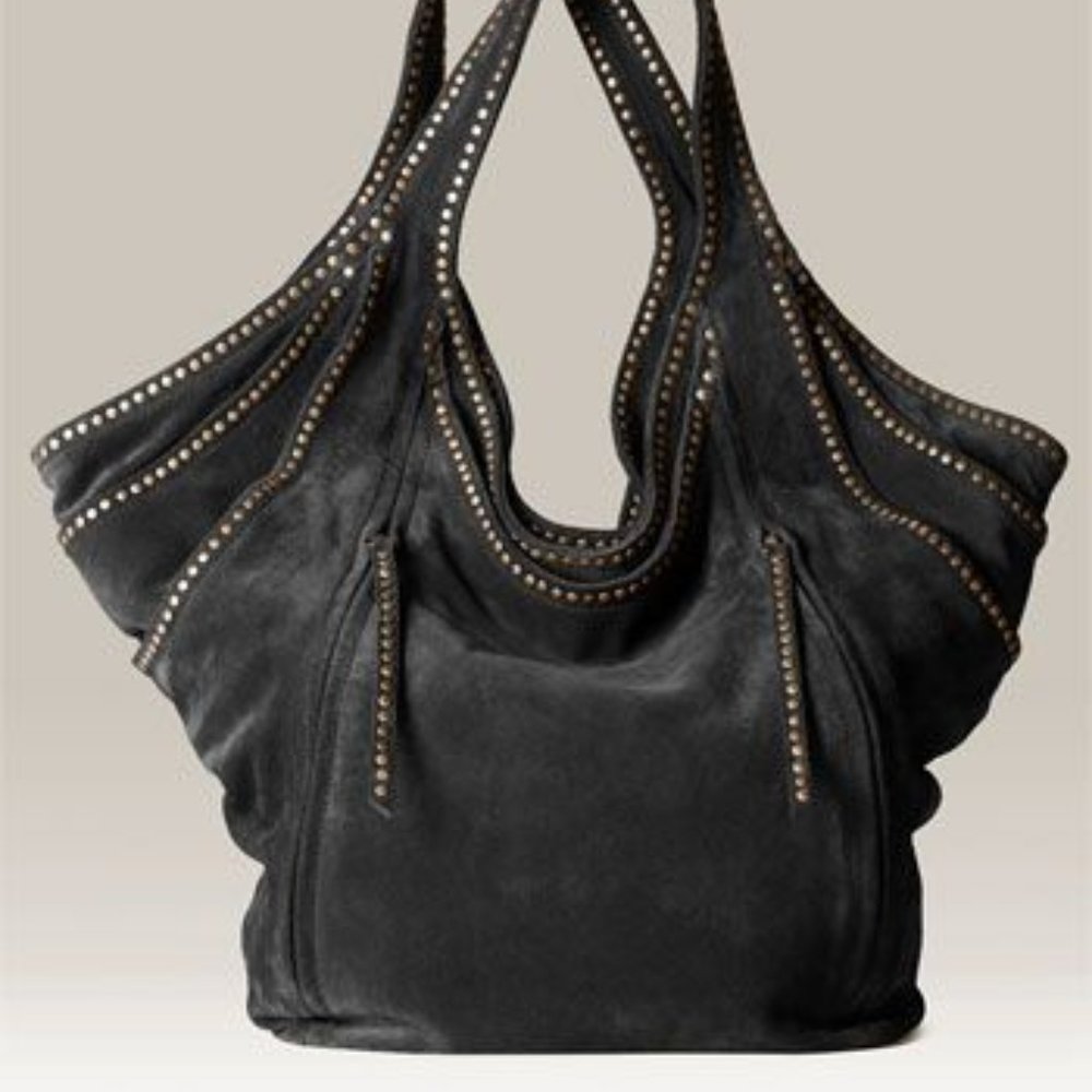 Kooba Tracy Black Leather Studded Hobo Bag